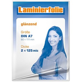 Laminating Pouches Glossy for DIN A7 (111 x 80 mm), Pack of 100, 125 µ - Laminating Pouches for Hot Lamination