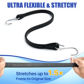 Supkiir 10 Pack Rubber Bungee Cords with Hooks, Bungee Cords Heavy Duty, Max Stretch 1.5X & Over 110lbs Load 100% EPDM Bungee Straps for Cargo Tarps Trucks in Extreme Weather (10", 15", 21", 31")