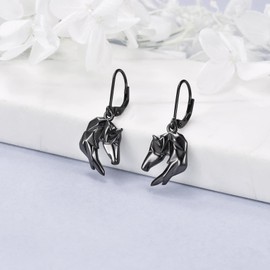 Horse Earrings 925 Sterling Silver Origami Black Horse Dangle Drop Earring Gifts for Women