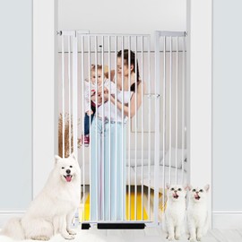 NexusSmash 55.1 inch Extra Tall Pet Gate Baby Gate, Extra Wide Adjustable 29.13"-45.62", Pressure Mounted Walk Through Swing Safety Dog Gate for Stairs, Doorways, Kitchen, White