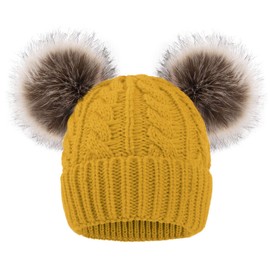 Arctic Paw Beanie Hats for Women Winter Cable Knit Fleece Lined Warm Pom Pom Beanie for Women Yellow