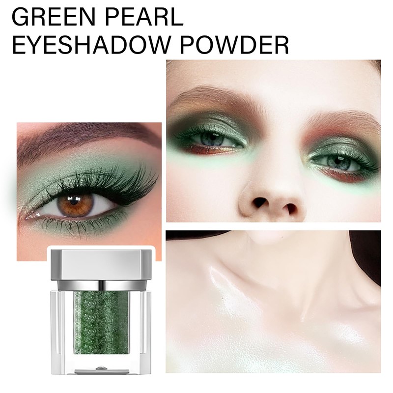 Green Pearl Eyeshadow Powder - Shimmering and Waterproof Metallic Eyeshadow