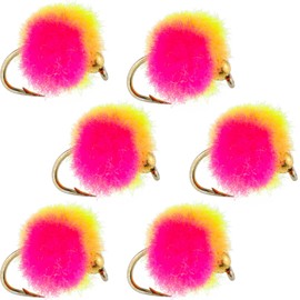 The Fly Fishing Place Bead Head Clown Glo Bug Egg - 6 Wet Nymph Fly Fishing Flies - Hook Size 16