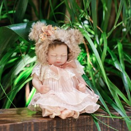 Reborn Baby Doll 12 Inch – Full Vinyl Body Lifelike Baby Girl with Brown Bear Hat & Gentle Features – Comfort Doll Gift for Kids or Collectors