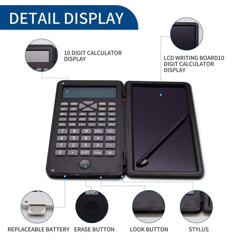 HouseMao Basic Calculator Notepad with LCD Writing Tablet, Rechargeable, Lock
