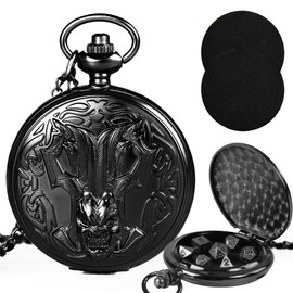 Kabinka DND Dice Set, 7pcs Mini Metal Dice with Pocket Watch Shell,Portable D&D Dice with Necklace,Dungeons and Dragons Dice for RPG(Lich,Black)
