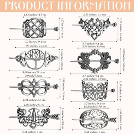 Syhood 8 Pcs Viking Celtic Hair Clips Vintage Knot Hair Stick Retro Silver Metal Celtic Barrette Hairpins Viking Jewelry Accessories for Women (Elegant)