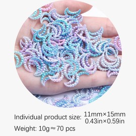 70 Pieces ABS Moon Shape Bead.Pearl Resin Moon Charms Blue Pearl Nail Charms Flatback Embellishments for DIY Craft Decoration