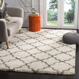 SAFAVIEH Hudson Shag Collection SGH282A Moroccan Trellis Non-Shedding Living Room Bedroom Dining Room Entryway Plush 2-inch Thick Area Rug, 4' x 6', Ivory / Grey