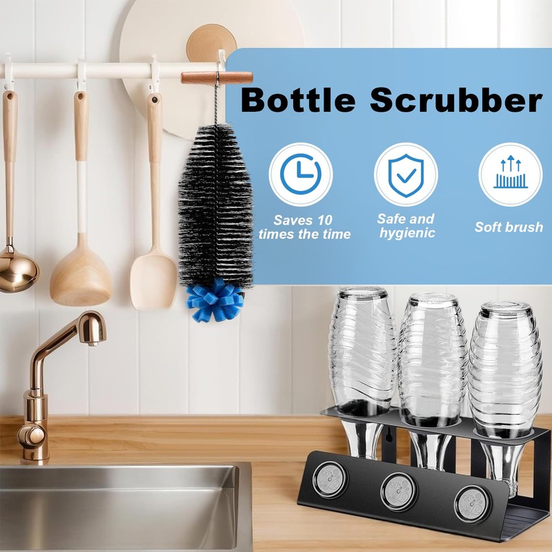 Flaschenbürste für Sodastream 32 cm – Lange Bürste mit Schwamm &