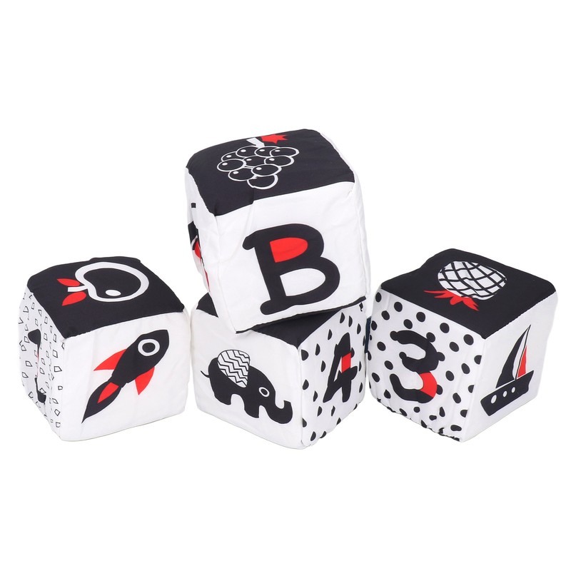 4pcs Baby Cloth Blocks Toy Letters Animals Learning Black White