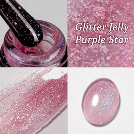Glitter Nail Polish - Purple Jelly Nail Polish - High Shine Purple Pink Nail Varnish - Shimmer Reflective with Star Paillette Nail Polish - Quick Air Dry Nail Art Gifts for Women