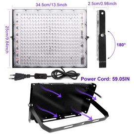 UV Black Light Spotlight 300 W, LED Black Light Lamp UV Floodlight with Plug, IP65 Waterproof UV Floodlight for Disco Glow Party Bar Blacklight Party