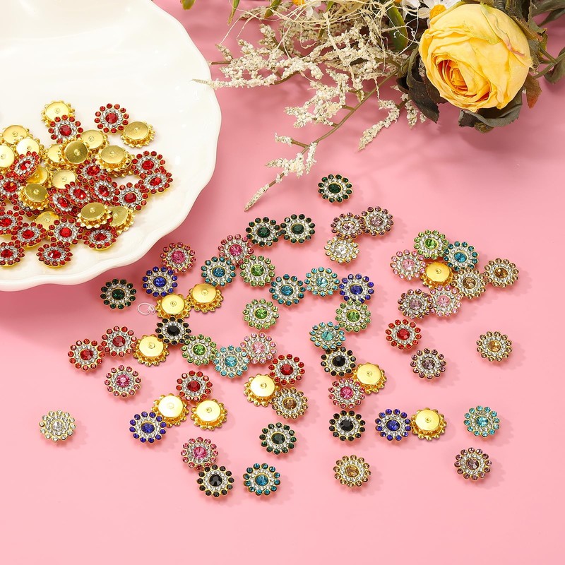 PATIKIL 50 Pcs Sew on Rhinestones, 14mm Flower Glass Rhinestones