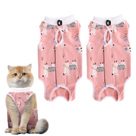 GOZINA 2 Pack Cat Surgery Recovery Suit, Baby Cotton Cat Recovery Suit, Breathable Surgical Recovery Suit, Anti-licking Onesie Post Surgery, Adjustable Kitten Clothes (S, Alpaca)
