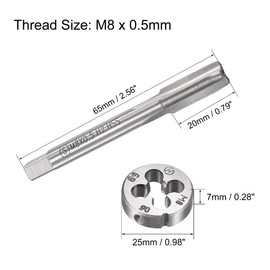 sourcing map M8 x 0.5mm Metric Tap and Die Set, Machine Thread Screw Tap with Round Threading Die, Tap & Die Kit for Nut Screw Bolt Thread Repair