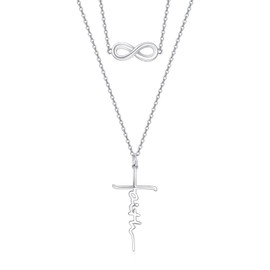 PRAYMOS Faith Necklace 925 Sterling Silver Cross Necklace for Women Simple Dainty Layered infinity Cross Necklace Women Christian Religious Jewelry