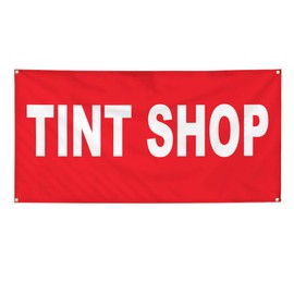 Vinyl Banner Multiple Sizes Tint Shop Red Background Auto Car Repair Automotive Outdoor Weatherproof Industrial Yard Signs 4 Grommets 12x30Inches