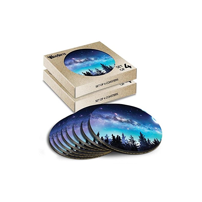 8 x Round Coasters - Milky Way Night Forest Moon