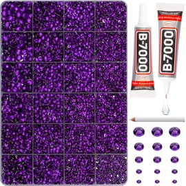 b7000 Glue and 20100Pcs Dark Purple Rhinestones Flatback for Crafts Clothes Clothing, Bulk Rhinestones Flat Back Diamonds Crystal Gems Kit for Shoes Shirts Sneakers, Multi Sizes 2-6mm