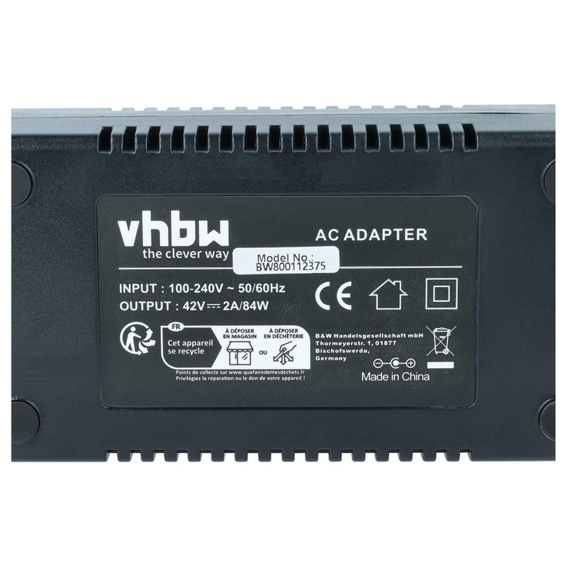 vhbw MAINS CHARGER/POWER CABLE (42V) 2A for various Hoverboards, Electro