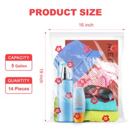 14 Packs Large Travel Makeup Storage Bags -5 Gallon Freezer Bags Thick Reclosable Zipper Bags for Storage Clothing Food Prep for Office Supplies Travel Accessories and Board Games