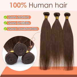 TESS Hair Extensions for Women UK Invisible Double Weft Weave Real Human Natural Straight Hair Bundles 100g 18 Inch #04 Medium Brown