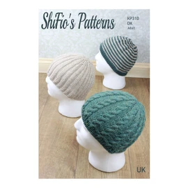 Knitting Pattern for Men's Hats, Men’s Beanie Knitting Pattern, Men's Knitted Hat Patterns, Double Knitting, DK Yarn, 3 Men’s Hats Knitting Pattern, KP310