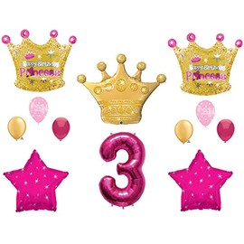 Princess Gold Crown 3rd Birthday Party Balloons Decoration Supplies Third
