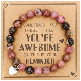 Inspirational Gifts for Women Natural Stone Heart Butterfly Bracelet for women Unique Gifts for Birthday Mothers day Thanksgiving Christmas Valentine's Day Teacher Appreciation Gifts(Red Grain Stone)