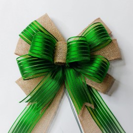 Handmade St Patrick's Day Bow, Green Satin Stripe, Burlap