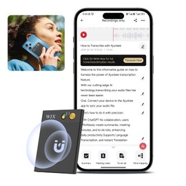WJX AI Voice Recorder Smart Recording Device Support 150 Languages for Simultaneous Interpretation, Transcribe, Summarize Empowered by ChatGpt App Control 64GB Memory for Lectures Meetings（Black）