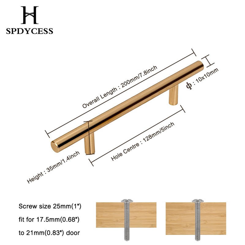 SPDYCESS Pack of 10 T Bar Handles, Brushed Cabinet Door