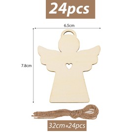 Pack of 24 Wooden Discs Christmas Tree Pendants Wooden for Crafts Christmas Tree Decoration DIY Wooden Pendant Christmas Painting Discs Christmas Decoration Christmas Decoration Pendant Decoration