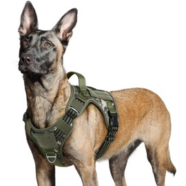 rabbitgoo Tactical Dog Harness No Pull, Military Dog Vest Harness with Handle & Molle, Easy Control Service Dog Harness for Large Dogs Training Walking, Adjustable Reflective Pet Harness, Green camo L