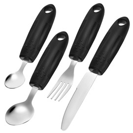 ULTECHNOVO Ergonomic Handle Adaptive Utensils Elderly Eating Utensils Weighted Spoon Fork Arthritis Aid Disability Aids Stainless Steel Tableware Polished Easy to Clean Storage