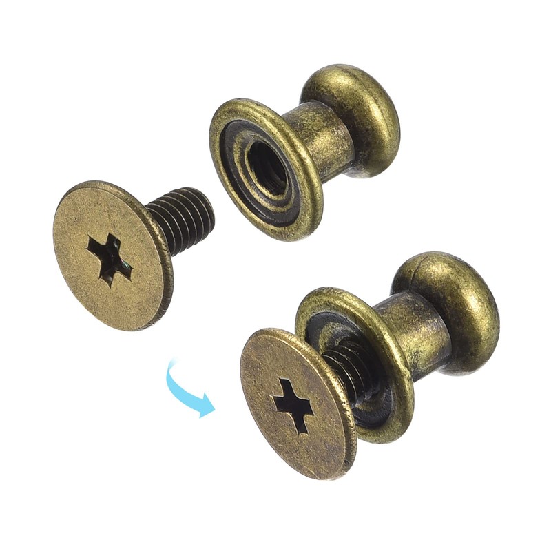 sourcing map 6mm Ball Head Stud Rivets Screw Back, 15Pack