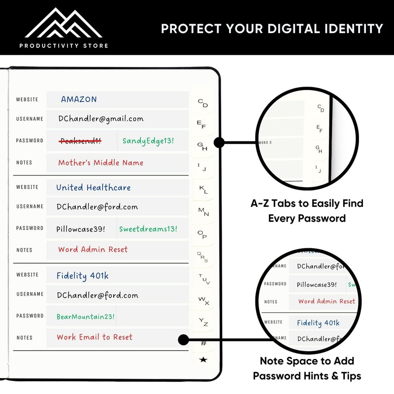 PRODUCTIVITY STORE Best Password Book With Alphabetical Tabs | Password