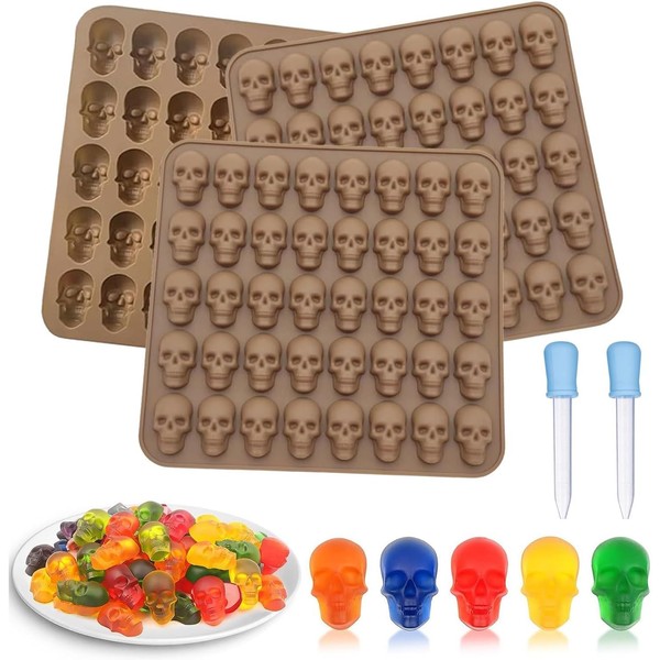 Pofflujent 3 Pcs Skull Gummy Silicone Mold skull Chocolate Silicone