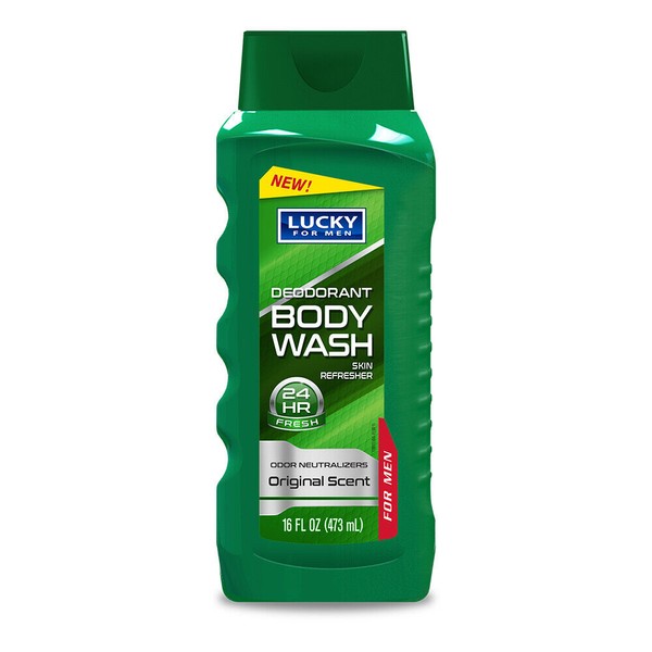 Lucky for Men Deodorant Body Wash. Odor Neutralizer. Original Scent. 16 Fl.Oz