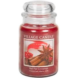Village Candle Red Hot Cinnamon Large Glass Apothecary Jar Scented Candle, 21.25 oz, 21 Ounce