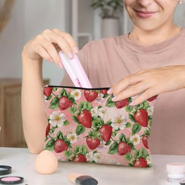 BARPERY Strawberry Makeup Bag, Floral Strawberry Cosmetic Bags, Strawberry Gifts for Women, Strawberry Themed Gifts Makeup Pouch, Coquette Makeup Bag, Strawberry Stuff Zipper Pouch