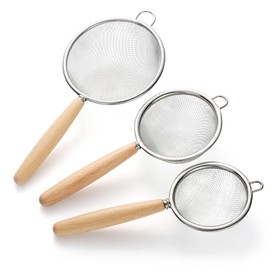 Stainless Steel Fine Mesh Strainers Set of 3 Flour Sifter for Baking, Small Mesh Strainer Flour Colander Sieve Kitchen Strainer Set for Sifting, Straining, Draining (Style 1#)