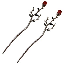 VICASKY Chinese Hair Pin Set 2pcs Metal Rose Flower Hair Stick Hair Pin for Bun Flower Hair Chopstick Hair Holder