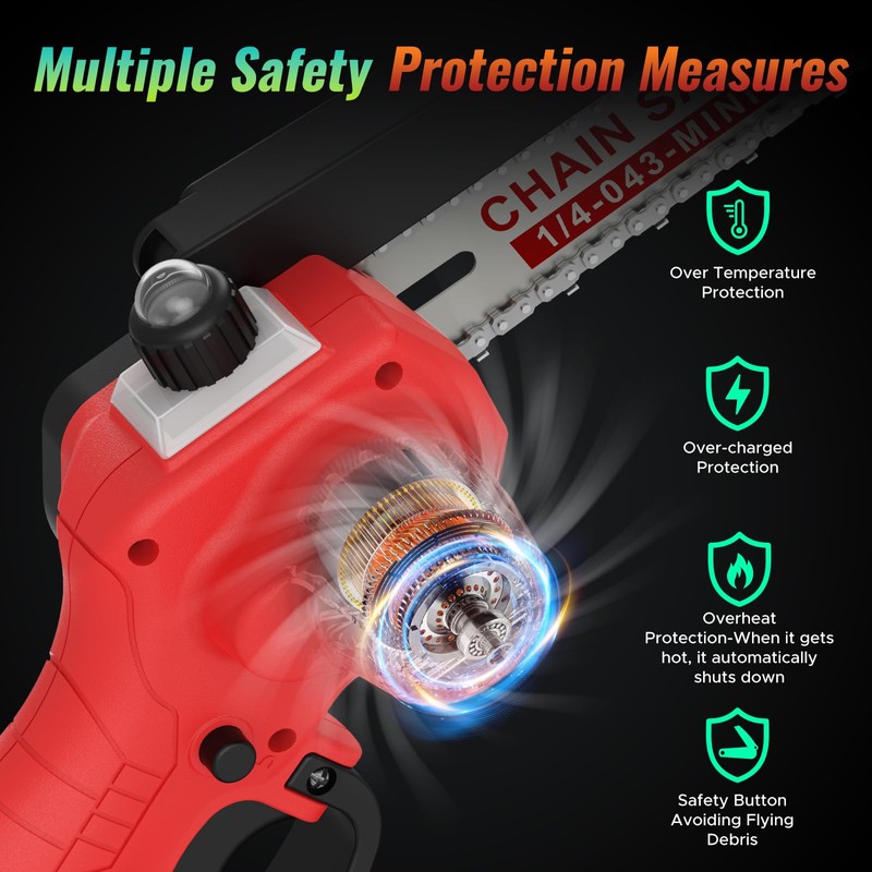 6 Inch Mini Chainsaw Cordless, 24V 2000mAh Rechargeable Battery, Auto-Oil,