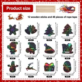 TECHEEL Christmas Scratch Pictures, Christmas Scratch Paper, Christmas Decoration, Rainbow Scratch Pictures for Children, Craft Set, Scratch Picture for Christmas, Party Decoration, DIY Pendant, Gift,