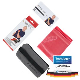 ARTZT Theraband Original Fitness Latex Resistance Bands Set, 2.5 m, 100% Natural Latex, Ideal for Rehabilitation, Muscle Conditioning, Full Body Training Including Bag, Door Anchor, Instructions (Red)