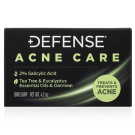 Defense Acne Care Bar Soap contains 2% Salicylic Acid, Tea Tree & Eucalyptus Essential Oils & Oatmeal Scent Skincare Skin Repair Cleanser - Specification: Single Bar