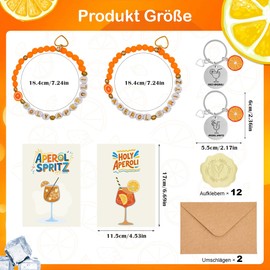 Aperol Gift for Women, 2 x Aperol Bracelets, 2 x Key Chains, 2 x Birthday Cards with Envelopes, Aperol Spritz Accessories for Girlfriend Colleagues, Aperol Decoration for Parties and Birthdays