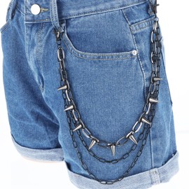 Yuanchu Punk Gothic Pants Chain for Men Women, Multi-Layer Trouser Chain Gothic Accessories With Lobster Clasps Waist Chain with Rivet Details Hip Hop Biker Rock Vintage Body Accessories Gifts(Black)